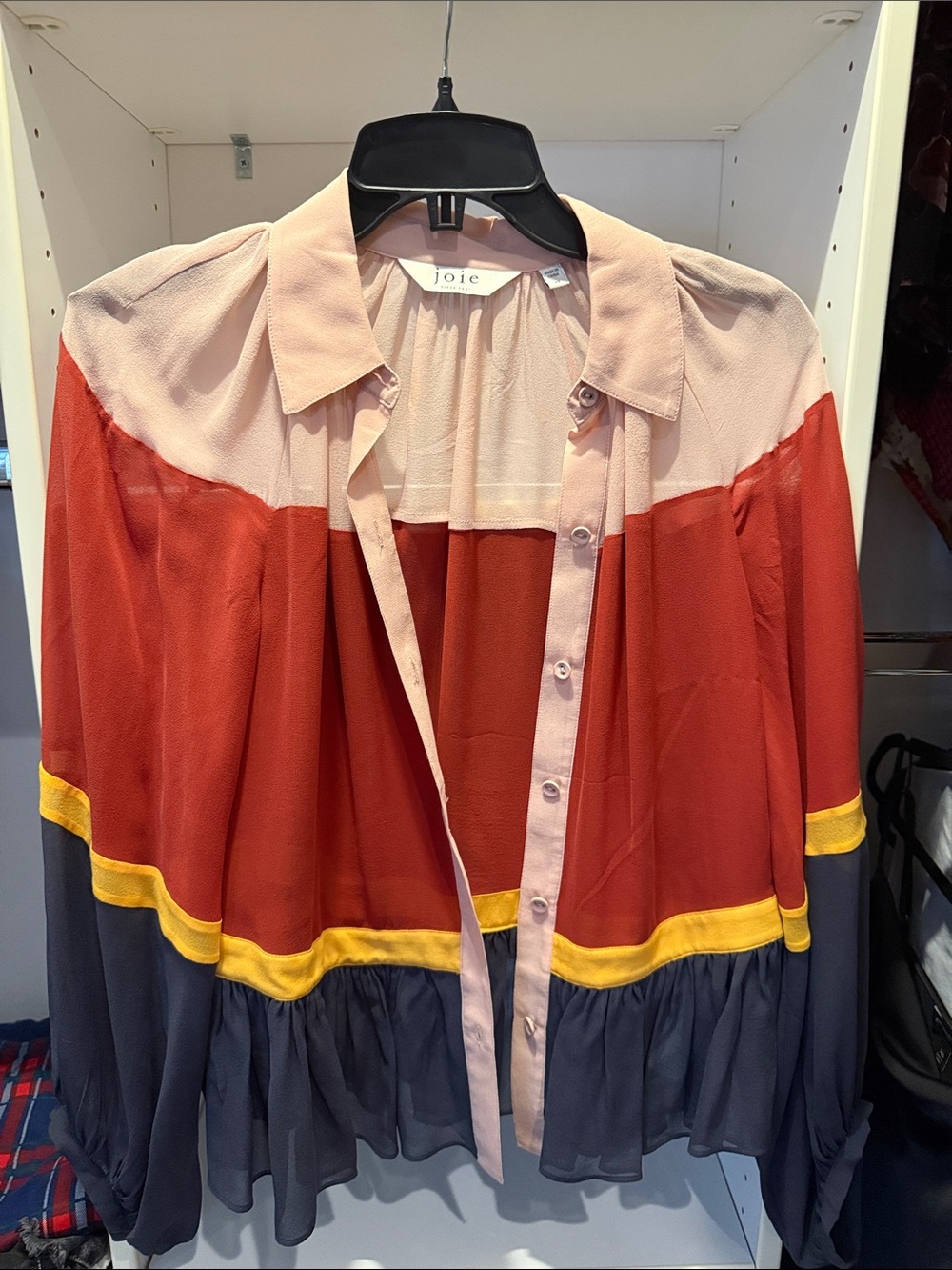 Joie Colorblock Sheer Button-Front Blazer - Pink/Red/Yellow/Blue